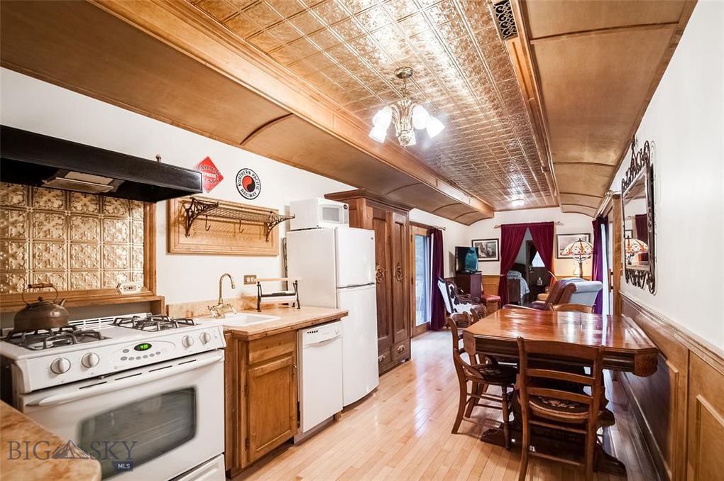 Kitchen and dining car on restored train car