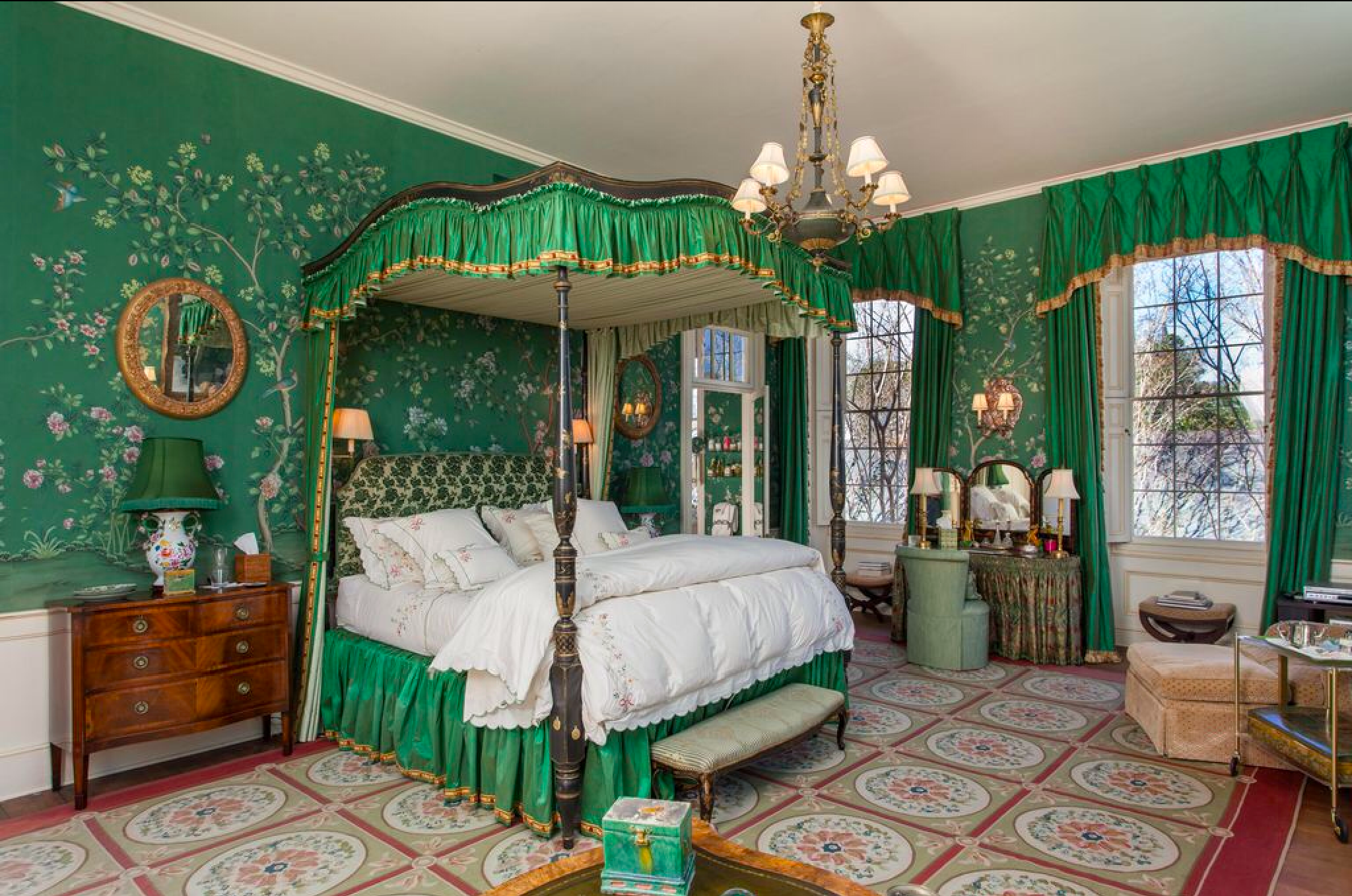 Green bedroom in historic home