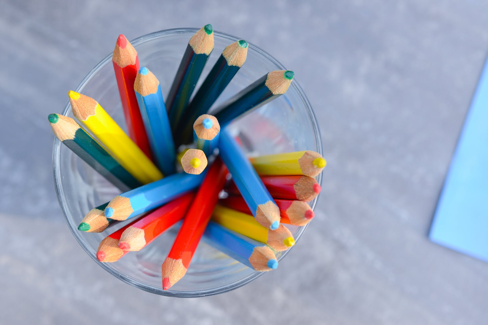pencils in clear glass container